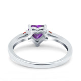 Art Deco Heart Three Stone Wedding Bridal Ring Ruby Simulated Cubic Zirconia 925 Sterling Silver