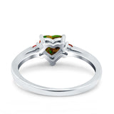 Art Deco Heart Three Stone Wedding Bridal Ring Ruby Simulated Cubic Zirconia 925 Sterling Silver