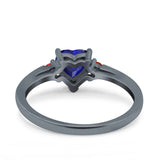 Art Deco Heart Three Stone Wedding Bridal Ring Ruby Simulated Cubic Zirconia 925 Sterling Silver