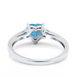 Art Deco Heart Three Stone Wedding Bridal Ring Aquamarine Simulated Cubic Zirconia 925 Sterling Silver