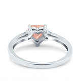 Art Deco Heart Three Stone Wedding Bridal Ring Aquamarine Simulated Cubic Zirconia 925 Sterling Silver