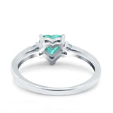 Art Deco Heart Three Stone Wedding Bridal Ring Aquamarine Simulated Cubic Zirconia 925 Sterling Silver