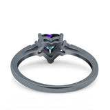 Art Deco Heart Three Stone Wedding Bridal Ring Aquamarine Simulated Cubic Zirconia 925 Sterling Silver