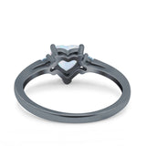 Art Deco Heart Three Stone Wedding Bridal Ring Aquamarine Simulated Cubic Zirconia 925 Sterling Silver