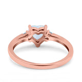 Art Deco Heart Three Stone Wedding Bridal Ring Aquamarine Simulated Cubic Zirconia 925 Sterling Silver
