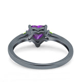Art Deco Heart Three Stone Wedding Bridal Ring Peridot Simulated Cubic Zirconia 925 Sterling Silver