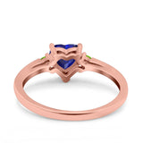 Art Deco Heart Three Stone Wedding Bridal Ring Peridot Simulated Cubic Zirconia 925 Sterling Silver