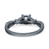 Heart Filigree Art Deco Wedding Bridal Ring Round Simulated Cubic Zirconia 925 Sterling Silver