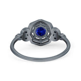 Art Deco Wedding Bridal Ring Marquise Design Round Simulated Cubic Zirconia 925 Sterling Silver