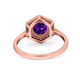 Art Deco Hexagon Shape Wedding Bridal Ring Round Simulated Cubic Zirconia 925 Sterling Silver