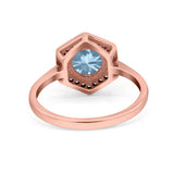 Art Deco Hexagon Shape Wedding Bridal Ring Round Simulated Cubic Zirconia 925 Sterling Silver