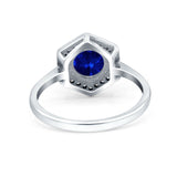 Art Deco Hexagon Shape Wedding Bridal Ring Round Simulated Cubic Zirconia 925 Sterling Silver