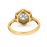 Art Deco Hexagon Shape Wedding Bridal Ring Round Simulated Cubic Zirconia 925 Sterling Silver