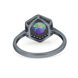 Art Deco Hexagon Shape Wedding Bridal Ring Round Simulated Cubic Zirconia 925 Sterling Silver