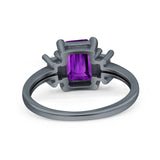 Emerald Cut Art Deco Three Stone Wedding Ring Simulated Cubic Zirconia 925 Sterling Silver