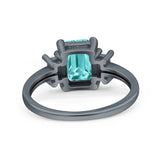 Emerald Cut Art Deco Three Stone Wedding Ring Simulated Cubic Zirconia 925 Sterling Silver