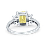 Emerald Cut Art Deco Three Stone Wedding Ring Simulated Cubic Zirconia 925 Sterling Silver