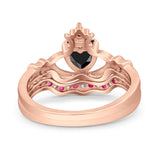 Claddagh Accent Heart Wedding Engagement Bridal Set Piece Ring Band Round Ruby Simulated Cubic Zirconia 925 Sterling Silver