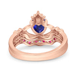Claddagh Accent Heart Wedding Engagement Bridal Set Piece Ring Band Round Ruby Simulated Cubic Zirconia 925 Sterling Silver