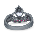 Claddagh Accent Heart Wedding Engagement Bridal Set Piece Ring Band Round Ruby Simulated Cubic Zirconia 925 Sterling Silver