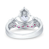 Claddagh Accent Heart Wedding Engagement Bridal Set Piece Ring Band Round Ruby Simulated Cubic Zirconia 925 Sterling Silver