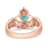 Claddagh Accent Heart Wedding Engagement Bridal Set Piece Ring Band Round Ruby Simulated Cubic Zirconia 925 Sterling Silver