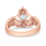 Claddagh Accent Heart Wedding Engagement Bridal Set Piece Ring Band Round Ruby Simulated Cubic Zirconia 925 Sterling Silver