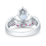 Claddagh Accent Heart Wedding Engagement Bridal Set Piece Ring Band Round Ruby Simulated Cubic Zirconia 925 Sterling Silver