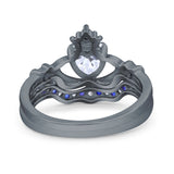 Claddagh Accent Heart Wedding Bridal Set Piece Ring Band Round Blue Sapphire Simulated Cubic Zirconia 925 Sterling Silver