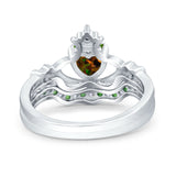 Claddagh Accent Heart Wedding Bridal Set Piece Ring Band Round Green Emerald Simulated Cubic Zirconia 925 Sterling Silver