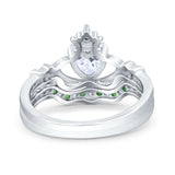 Claddagh Accent Heart Wedding Bridal Set Piece Ring Band Round Green Emerald Simulated Cubic Zirconia 925 Sterling Silver