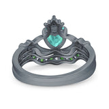 Claddagh Accent Heart Wedding Bridal Set Piece Ring Band Round Green Emerald Simulated Cubic Zirconia 925 Sterling Silver