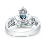 Claddagh Accent Heart Wedding Bridal Set Piece Ring Band Round Green Emerald Simulated Cubic Zirconia 925 Sterling Silver
