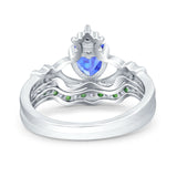 Claddagh Accent Heart Wedding Bridal Set Piece Ring Band Round Green Emerald Simulated Cubic Zirconia 925 Sterling Silver