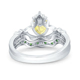 Claddagh Accent Heart Wedding Bridal Set Piece Ring Band Round Green Emerald Simulated Cubic Zirconia 925 Sterling Silver