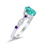 Vintage Style Oval Bridal Wedding Engagement Ring Round Amethyst Simulated Cubic Zirconia 925 Sterling Silver