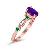 Vintage Style Oval Bridal Wedding Engagement Ring Round Green Emerald Simulated Cubic Zirconia 925 Sterling Silver
