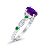 Vintage Style Oval Bridal Wedding Engagement Ring Round Green Emerald Simulated Cubic Zirconia 925 Sterling Silver