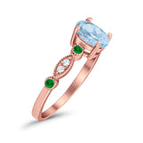 Vintage Style Oval Bridal Wedding Engagement Ring Round Green Emerald Simulated Cubic Zirconia 925 Sterling Silver