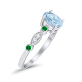 Vintage Style Oval Bridal Wedding Engagement Ring Round Green Emerald Simulated Cubic Zirconia 925 Sterling Silver