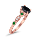 Vintage Style Oval Bridal Wedding Engagement Ring Round Green Emerald Simulated Cubic Zirconia 925 Sterling Silver