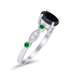 Vintage Style Oval Bridal Wedding Engagement Ring Round Green Emerald Simulated Cubic Zirconia 925 Sterling Silver