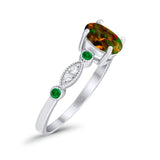 Vintage Style Oval Bridal Wedding Engagement Ring Round Green Emerald Simulated Cubic Zirconia 925 Sterling Silver