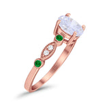 Vintage Style Oval Bridal Wedding Engagement Ring Round Green Emerald Simulated Cubic Zirconia 925 Sterling Silver