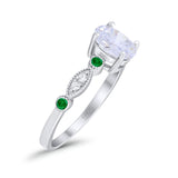 Vintage Style Oval Bridal Wedding Engagement Ring Round Green Emerald Simulated Cubic Zirconia 925 Sterling Silver