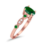 Vintage Style Oval Bridal Wedding Engagement Ring Round Green Emerald Simulated Cubic Zirconia 925 Sterling Silver