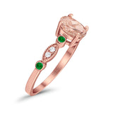 Vintage Style Oval Bridal Wedding Engagement Ring Round Green Emerald Simulated Cubic Zirconia 925 Sterling Silver