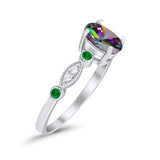 Vintage Style Oval Bridal Wedding Engagement Ring Round Green Emerald Simulated Cubic Zirconia 925 Sterling Silver