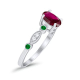 Vintage Style Oval Bridal Wedding Engagement Ring Round Green Emerald Simulated Cubic Zirconia 925 Sterling Silver