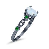 Vintage Style Oval Bridal Wedding Engagement Ring Round Green Emerald Simulated Cubic Zirconia 925 Sterling Silver